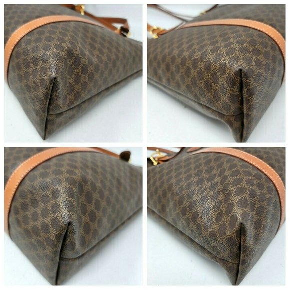 Vintage Celine Triomphe Canvas Brown Leather Medium Shoulder Tote Hand Bag Auth - Picture 9 of 13